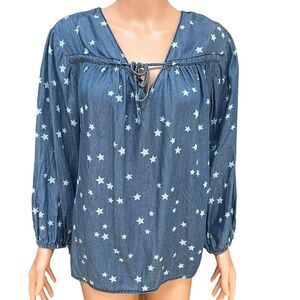 Cato star print peasant style blouse top chambray size 18/20W